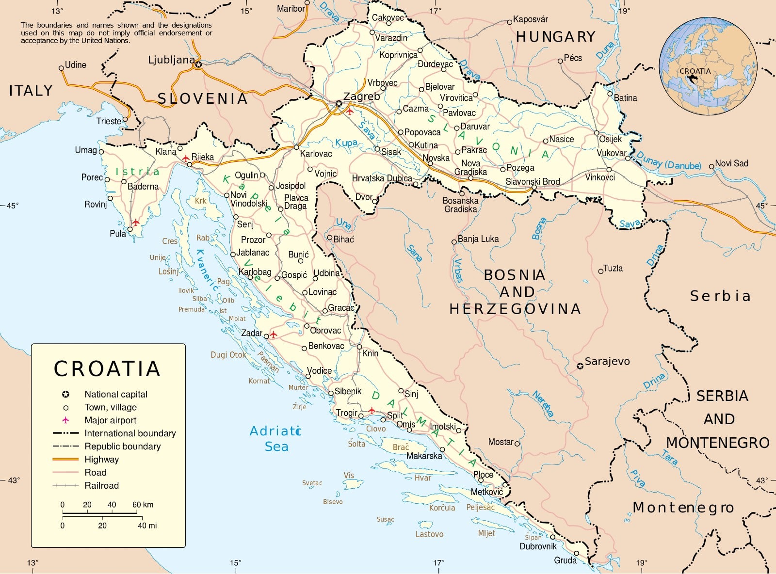 carta geografica di croazia